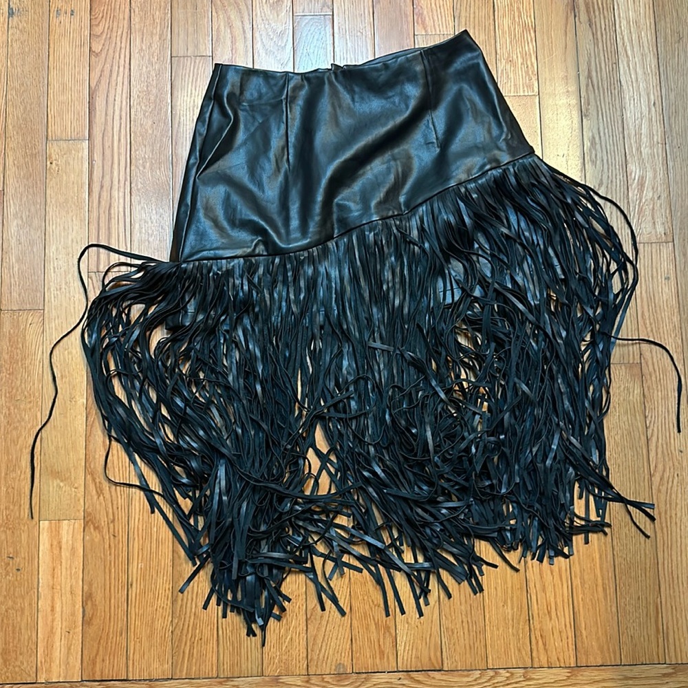 G Saints Faux leather fringe skirt